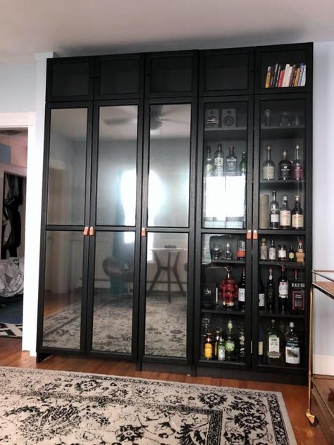 See it. Or not? How to make a BILLY bookcase secret door Bookcase Secret Door, Billy Bookcase With Doors, Secret Room Doors, Hidden Door Bookcase, Billy Ikea, Office And Guest Room, Billy Bookcases, Secret Doors, Door Bookcase