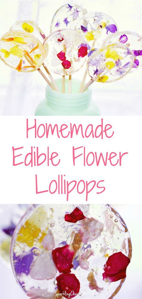 Homemade Flower Power Lollipops. These are perfect for a party, wedding, or shower  take-away goodie. ...and fun to give to special people you meet in a day.   #homemadelollipops #suckers #showerfood #weddinggifts #weddingtakeawaygifts Floral Lollipops, Homemade Suckers, Suckers Lollipops, Flower Lollipops, Lollipop Flowers, Edible Flower Garden, Homemade Lollipops, Gourmet Lollipops, Lollipop Recipe