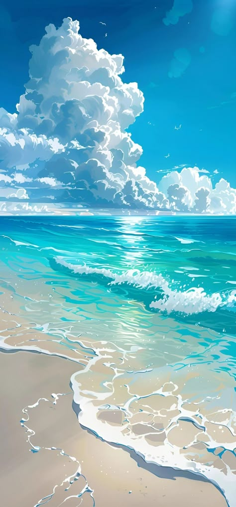 Anime Ocean Wallpaper, Ocean Anime, Mar Anime, The Best Wallpapers, Dreamy Artwork, Waves Wallpaper, Ocean Wallpaper, Art Gallery Wallpaper, 수채화 그림