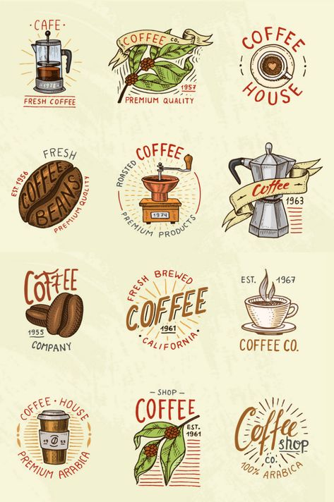 Logo For Coffee Shop Ideas, Coffee Shop Logos Ideas, Cafe Signs Ideas, Dog Cafe Design Ideas, Coffee Logo Inspiration, Vintage Coffee Design, Cafe Shop Logo Design, Coffee Design Ideas Art, Coffee Shop Logos Ideas Inspiration