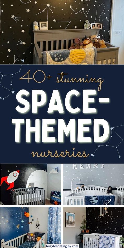 Space Nursery Paint Colors, Space Nursery Color Palette, Nursery Outer Space Theme, Small Nursery Themes, Starry Sky Nursery Theme, Retro Space Nursery, Space Inspired Nursery, Space Mural Nursery, Outer Space Nursery Decor