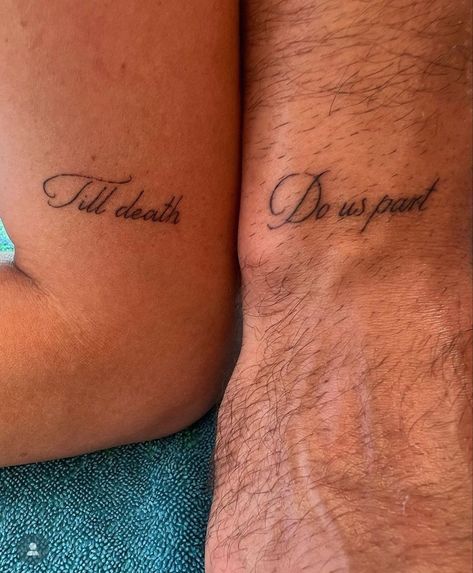 Wedding Matching Tattoos, Bride And Groom Tattoos, Tattoo Ideas For Spouse, Anniversary Matching Tattoos, Tattoo Ideas Female For Boyfriend, Tattoo Ideas For Bf And Gf, Edgy Couple Tattoos, Bf Gf Tattoos Couples, Spouse Name Tattoos