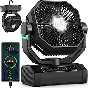 Portable Camping Fan with LED Light, 20000 mAh Battery Operated Fan, Auto-Oscillating Battery Powered Fan with Remote for Outdoor Tent, Camping, Fishing, Power Outage, Hurricane Emergency (Black) Bedroom Office Desk, Survival Skills Emergency Preparedness, Tent Fan, Camping Fan, Standing Fans, Home Bedroom Office, Portable Fans, Southern States, Portable Desk