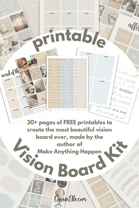 Free Printable Neutral Vision Board Kit - Carrie Elle Lds Vision Board Printables, Vision Board Printables 2024, Vision Board Kits, 2024 Vision Board Printable, Vision Boards For 2024, Vision Board Planner Free Printables, Vision Board Printables Free 2024, Vision Board Stickers Printable, Printable Vision Board Words