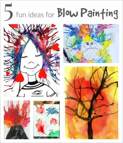 Blow Painting with Straws - Super Fun, Super Simple Art Idea for Kids! Straw Paint Blowing, Straw Blowing Art, Blow Painting With Straws, Painting With Straws, Straw Painting, Blow Painting Art, Blow Painting, Fun Art Projects, Blow Paint