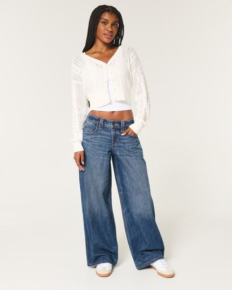 Women's Low-Rise Dark Wash Super Baggy Jeans | Women's New Arrivals | HollisterCo.com Hollister Jeans Outfits, Low Rise Baggy Jeans Outfit, Low Waisted Baggy Jeans, Dark Washed Jeans Outfit, Wash Jeans Outfit, Super Baggy Jeans, Baggy Jeans Outfit, Low Rise Baggy Jeans, Women's Bottoms