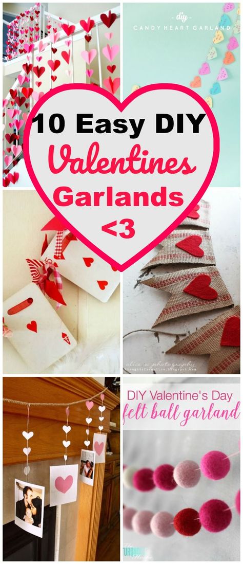 10 Inexpensive and easy DIY Valentines garland ideas. Garlands & banners make a fast wall art project and decor ideas for Valentines Day! Diy Valentines Garland, Easy Garland, Valentines Garland, Diy Garlands, Saint Valentin Diy, Easy Diy Valentines, Valentines Bricolage, Valentines Day Decoration, Valentine Garland