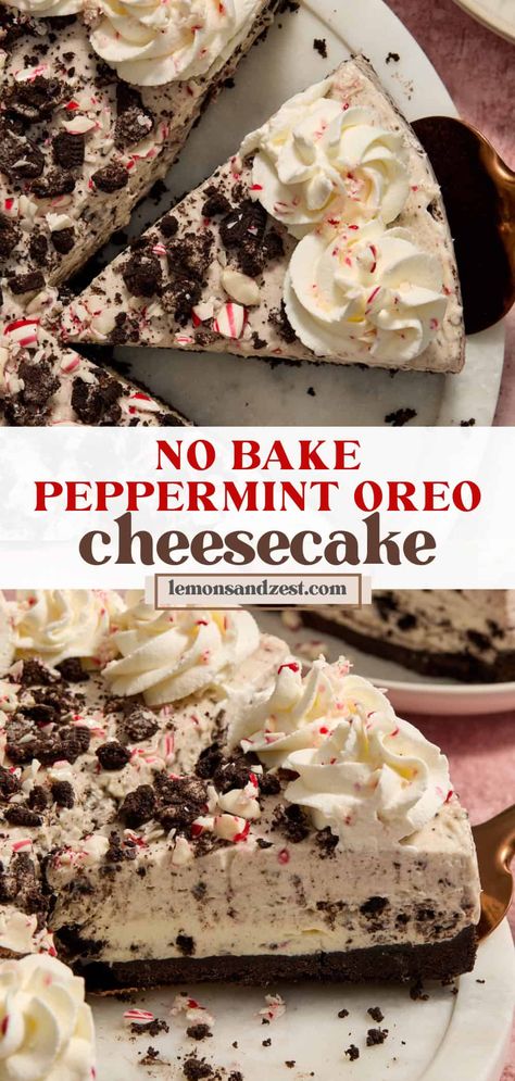 No Bake Peppermint Oreo Cheesecake Oreo Peppermint Ice Cream Dessert, No-bake Oreo Peppermint Cheesecake Bites, Peppermint Bark No Bake Cheesecake, Gluten Free Peppermint Desserts, No Bake Cheesecake Trifle, Super Yummy Desserts, Peppermint Bark Desserts, Peppermint No Bake Dessert, Christmas Desserts Easy No Bake