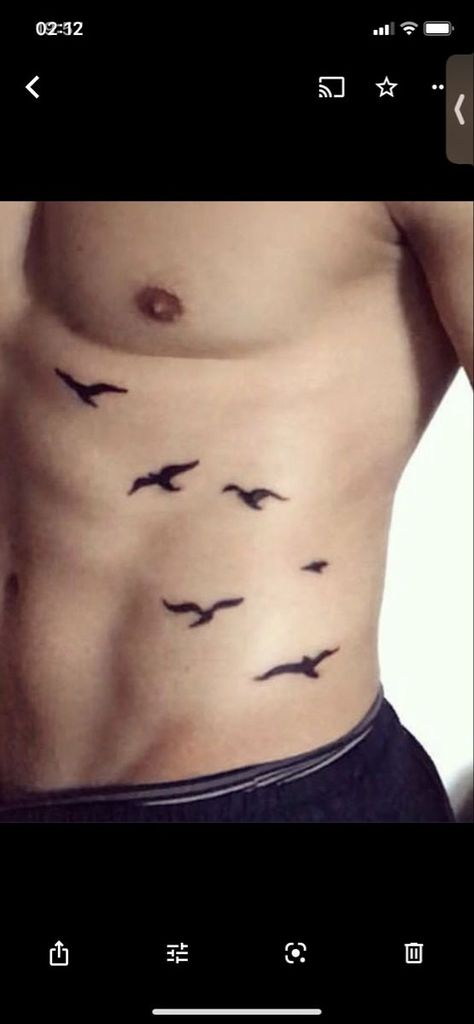 Birds tattoo Birds Flying Tattoo Ribs, Side Body Tattoos Ribs Men, Birds On Ribs Tattoo, Ab Tattoo Men, Small Bird Tattoo Men, Waist Tattoos Men, Crow Tattoo For Men, Chest Tattoo Birds, Tattoos For Guys Shoulder