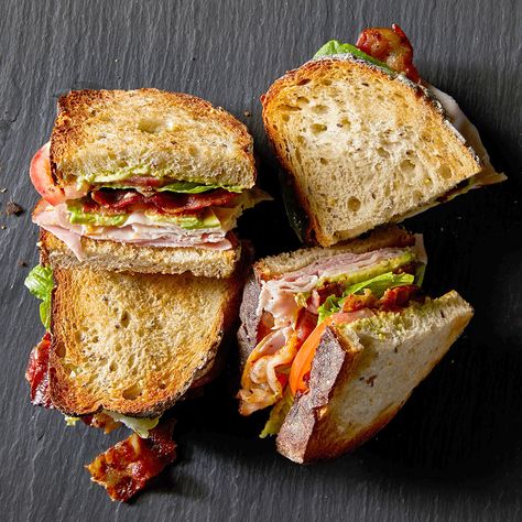 Avocado BLT Club Sandwiches Blt Club Sandwich, Avocado Lunch Recipes, Sandwich Blt, Turkey Blt, Avocado Lunch, Cooking Avocado, Avocado Blt, Club Sandwiches, Club Sandwich Recipes