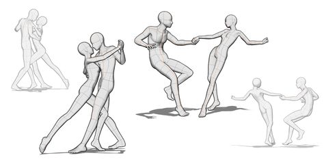 Dancing Anatomy Pose Reference, Art Reference Poses Dancing, People Dancing Art Reference, 2 People Poses Drawing Reference Dancing, Base Drawing Dancing, Dynamic Dance Poses Reference, Art Poses Dancing, Pushing Someone Pose Reference, Dancing With Someone Reference