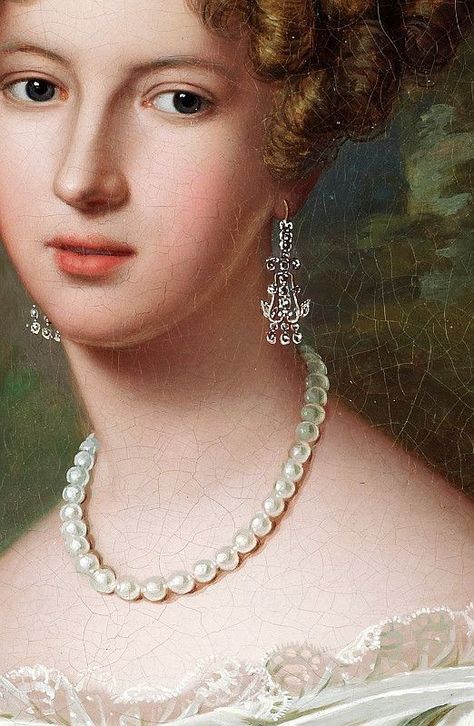 Marie Antoinette’s Playhouse: Fredrik Westin (1782-1862), Woman with pearl necklace, detail Found on d2mpxrrcad19ou.cloudfront.net Wearing Pearls, Art Details, Classic Paintings, Foto Art, Old Paintings, Victorian Art, Detail Art, Cross Earrings, Classical Art