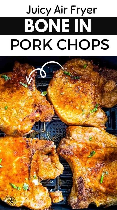 These air fryer pork chops are a game-changer for quick dinners. They come out with a nice crust on the outside, but stay juicy inside. It's the easiest way I've found to cook pork chops without drying them out. Just season them, pop them in the air fryer, and they're done in about 12 minutes. Bone In Pork Chop Recipe Air Fryer, Airfrier Pork Chops, Oven Air Fryer Pork Chops, Best Air Fryer Pork Chops Bone In, Think Pork Chops In Air Fryer, Cook Pork Chops In Air Fryer, Air Fryer Turkey Chops, Bone In Pork Chops Air Fryer, Ninja Foodi Pork Chops Bone In