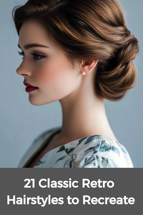 Brides can embrace vintage charm with an updo, whether they have long, medium, or short hair. Sophisticated pinned designs, paired with floral or jeweled accents, complete the romantic and elegant wedding aesthetic. 20s Hair Updo, Sleek Wedding Hair Short, 1930s Wedding Hairstyles, Wedding Updo Romantic, Old Hollywood Updo Wedding, Formal Hair Updos For Medium Hair, Hairdo With Fascinator, Hair Dos For Medium Hair Wedding, Bouffant Hair With Headband