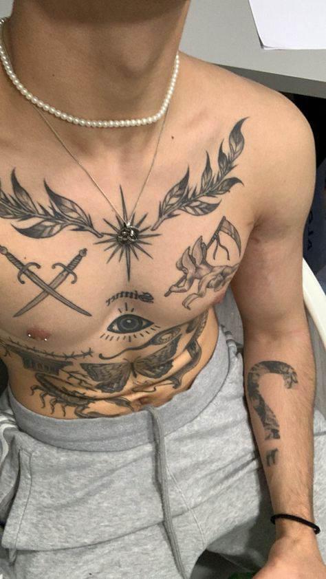 Meaningful Tattoos For Men, Full Chest Tattoos, Ab Tattoo, Half Sleeve Tattoos Forearm, Tattoo Inspiration Men, Cool Chest Tattoos, Chest Tattoos For Women, Chest Tattoo Men, Detailed Tattoo