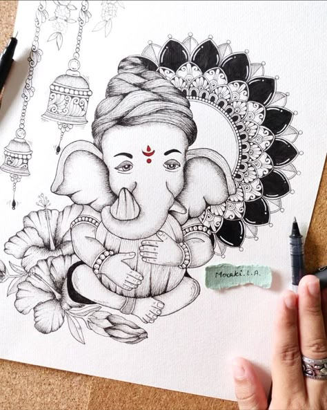 Ganpati Pencil Drawing, Ganpati Mandala Art Colourful, Ganesha Pencil Drawing, Ganesh Chaturthi Sketch, Ganpati Sketch Pencil, Ganesh Ji Pencil Sketch, Ganesha Art Sketch, Ganeshji Drawing, Ganpati Drawing