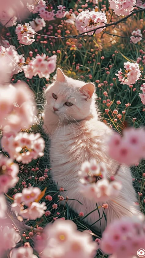 White Kitten Wallpaper, Cat With Flowers Aesthetic, Cat Wallpapers Aesthetic, Chibi Cat, Dream's Cat, Fancy Cats, Cute Little Kittens, Cute Cat Wallpaper, Adorable Cats