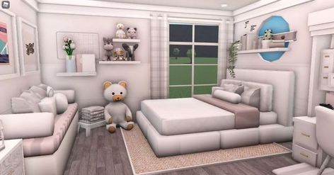 Modern Bedroom Idea Bloxburg, Bloxburg House Room Ideas Bedroom, Bloxburg Parents Bedroom, Kids Bloxburg Room, Bloxburg Girl Room Ideas, Toddler Bedroom Bloxburg, Kid Bedroom Bloxburg, Bloxburg Kid Bedroom Ideas, Bloxburg Parents Bedroom Ideas