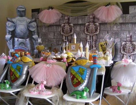 Princess Birthday Party / Birthday "Princess and Knight Party" Knight Party Decorations, Princess And Knight Birthday Party, Princess And Knight, Knight Birthday Party, Sibling Birthday Parties, Knight Birthday, Princess Birthday Party Ideas, Princess Knight, Dragon Birthday Parties