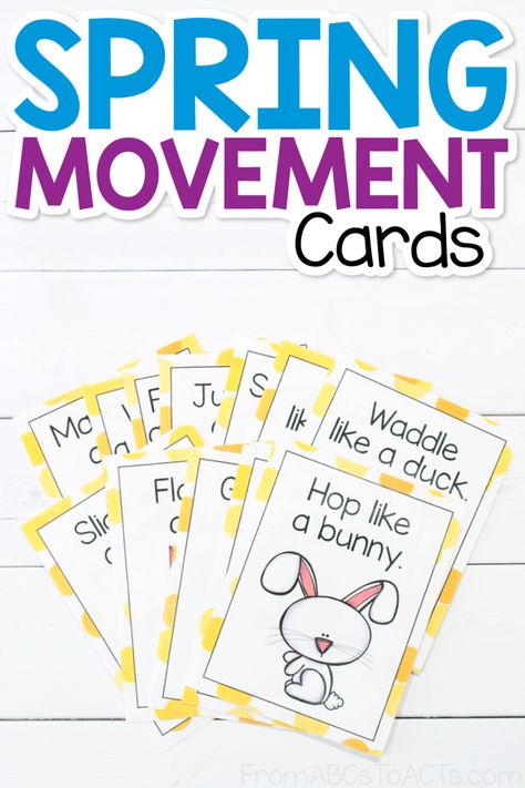 Outside Movement Activities For Preschoolers, Spring Movement Game, Easter Physical Activities, Spring Preschool Projects, Spring Fine Motor Activities Toddlers, Spring Language Activities For Toddlers, Spring Words For Preschool, Easter Large Motor Preschool, Easter Movement Cards