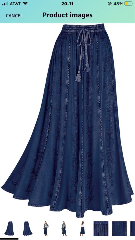 Women's Floral Embroidered Maxi Skirt-Over-Dyed Long Peasant Skirt, Ankle Length https://a.co/d/eEHQXHT Ren Fair, Peasant Skirt, Slip Skirt, Beautiful Skirts, Bohemian Clothes, Jean Skirt, Navy Tops, Dark Denim, Ankle Length