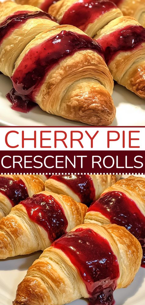 Easy Side Dish Recipes: Cherry Pie Crescent Rolls Fruit Turnovers Crescent Rolls, Easy Cherry Filled Crescents, Cherry Dumplings Crescent Rolls, Deserts Using Crescent Rolls, Strawberry Croissant Dessert, Cherry Crescent Rolls, Crescent Roll Strawberry Dessert, Easy Sweet Breakfast Ideas Crescent Rolls, Crescent Roll Recipes Dessert Blueberry