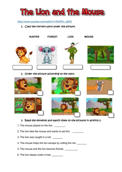 The Lion And The Mouse Activities, Ppt Aesthetic, Winnie The Witch, The Lion And The Mouse, Lion And The Mouse, Sequencing Cards, Story Sequencing, Kindergarden Activities, English As A Second Language (esl)