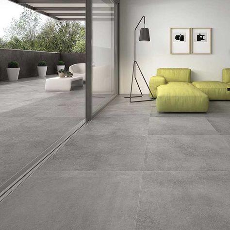 Cheviot Gris porcelain tiles from Alistair Mackintosh Grey Tiles Living Room, Concrete Tile Floor, Outside Flooring, Tiles Living Room, Tile Floor Living Room, Stone Tile Flooring, Gray Porcelain Tile, Grey Floor Tiles, Living Room Tiles