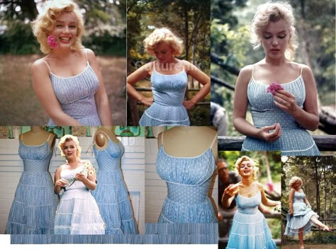 Marilyn's blue sun dress. I need to make me a version of it. It's so super sweet :) Marylin Monroe Blue Dress, Marilyn Inspired Outfits, Sun Dresses For Summer, Aesthetic Sundress, Monroe Outfits, Marilyn Monroe Outfits, Blue Sun Dress, Vintage Sun Dress, Italian Women Style