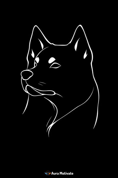 Husky Dog Silhouette in Black and White Dog Head Silhouette, Black And White Husky, White Husky Dog, Elegant Face, White Husky, Face Line Drawing, Head Silhouette, Face Lines, Dog Silhouette