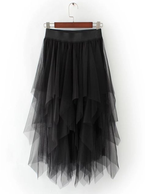 Shop Black Asymmetric Tiered Mesh Skirt online. SheIn offers Black Asymmetric Tiered Mesh Skirt & more to fit your fashionable needs. Royal Blue Outfits, Long Tiered Skirt, Womens Tulle Skirt, Halloween Skirt, Tulle Skirt Black, Ruffle Maxi Skirt, Fairy Skirt, Blue Outfits, Tulle Midi Skirt