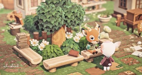 Acnh Small Garden Ideas, Acnh Store Front Ideas Cottagecore, Garden Core Animal Crossing, Wolfgang Yard Guide Acnh, Reading Area Animal Crossing, Acnh Walkway Ideas, Acnh Inspo Cottagecore, Animal Crossing Extra Space Ideas, Acnh Community Center Ideas