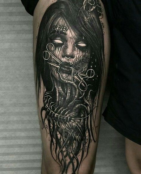 Horror Tattoo Ideas Dark Art, Tattoo Women Back, Tattoo Ideas Dark Art, Dark Tattoos For Men, Man Tattoo Ideas, Tattoo Ideas Dark, Horror Tattoo Ideas, Memorial Tattoo Ideas, Decorative Walls