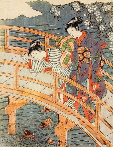 Art on Tuesday: Women on a Bridge Art Chinois, Japan Painting, Japanese Art Prints, Japanese Artwork, Japan Culture, Scene Art, Japanese Woodblock, Eastern Art, Art Japonais