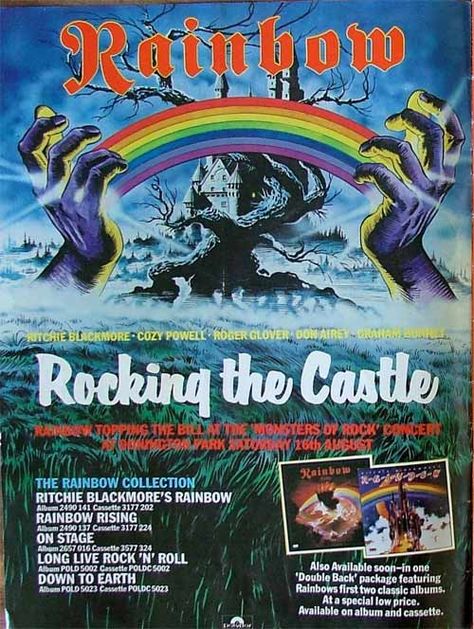 Monsters Of Rock . Castle Donington 1980. Ritchie Blackmore's Rainbow, Roger Glover, 80s Poster, Rainbow Band, Vintage Concert Posters, Music Concert Posters, Heavy Metal Art, Greatest Rock Bands, Rock Festival