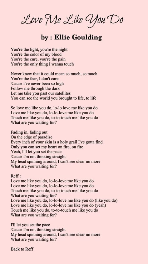 Love You Song Lyrics, Love Me Like You Do Wallpaper, Ellie Goulding Love Me Like You Do, Love Me Like You Do Song Lyrics, Someone You Loved Lyric, English Song Lyrics Captions, Love You Like A Love Song, Love Me Like You Do Song, Love Me Like You Do Lyrics