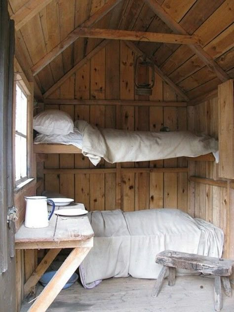 Bunks! Building With Tree Branches, Small Space Bedroom, Little Cabin, Bunk House, Small Cabin, Cabins And Cottages, Cabin Life, Cabin Fever, Cabin In The Woods