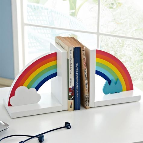 Add a playful pop to your study area with this Rainbow Wood Bookends. Indie room decor. Indie bedroom ideas. Indie decor inspo. Indie aesthetic bedroom. #toa #toashop #indieaesthetic Indie Bedroom Ideas, Indie Aesthetic Bedroom, Nursery Bookends, Shelves Office, Indie Bedroom, Indie Decor, Cartoon Rainbow, Wooden Nursery, Rainbow Wood