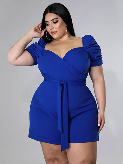 Jesenia Perez, Clubwear Jumpsuits, Solid Color Jumpsuits, Belted Romper, Look Plus Size, Plus Size Romper, Casual Rompers, Plus Size Jumpsuit, Stylish Plus