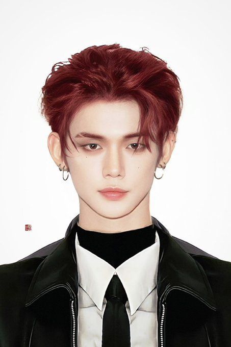 Txt Yeonjun Red Hair, Yeonjun Portrait, K Pop Idols Boy, Yeonjun Undercut, Yeonjun Gum, Gum Yeonjun, Red Hair Yeonjun, Yeonjun Handsome, Txt Id Photo