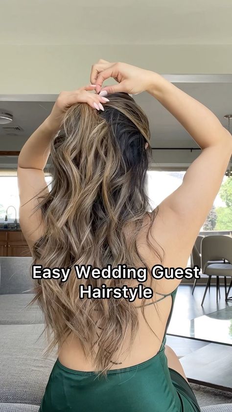 beautybycatt on Instagram: 💕This hairstyle is very simple and quick to do if you don't have a lot of time to get ready 🥰 Follow for more hairstyles and hair tips!… Wedding Day Guest Hairstyles, Easy Hair Style For Wedding Guest Step By Step, Easy Wedding Guest Hairstyles For Long Hair, Easy Western Hairstyles, Hairstyle For V Neck Dress, Half Up Wedding Guest Hairstyles, Long Hair Styles For Wedding Guest, Long Hairstyles For Wedding Guest, Cute Wedding Guest Hairstyles