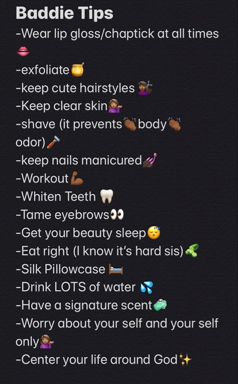 Tips On Being A Baddie, Becoming A Baddie Tips, How To Be A Baddie Checklist, Baddie Goals Motivation, School Baddie Aesthetic, Baddie Hygiene Tips, How To Be A Black Baddie, How To Be A Baddie Tips, Baddie Tips Self Care