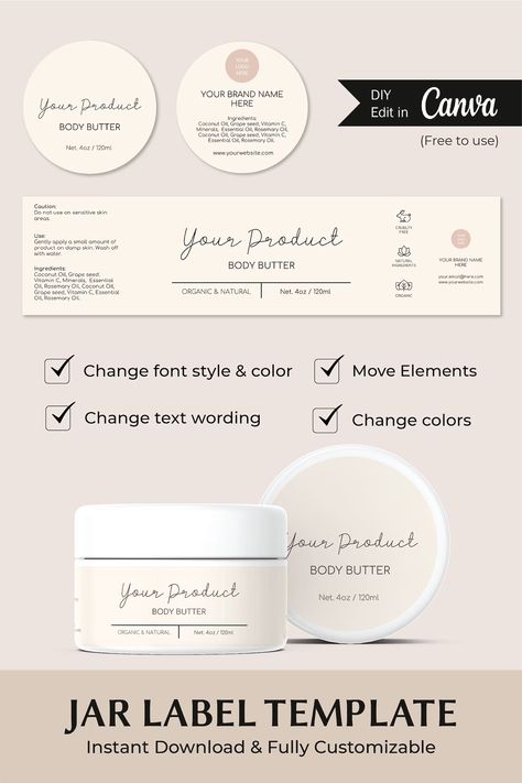 Minimalist product label template for Canada. Perfect for skin care, body butter, body scrub, and other jarred products. #productlabel #labeldesign . #Body_Butter_Packaging #Body_Lotion_Packaging #Body_Scrub_Labels #Cosmetic_Labels_Design Body Butter Packaging, Body Lotion Packaging, Body Scrub Labels, Cosmetic Labels Design, Body Butter Labels, Lip Balm Labels, Natural Body Butter, Skin Care Business, Homemade Cosmetics