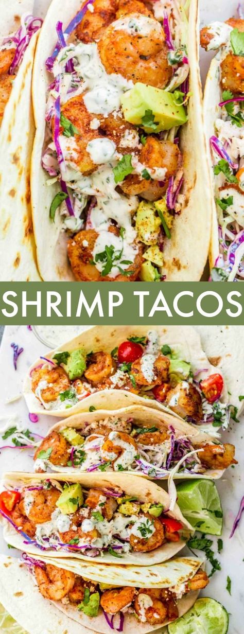 Shrimp Taco Recipe, Spicy Shrimp Tacos, Shrimp Taco, Shrimp Taco Recipes, Recipe Shrimp, Cilantro Lime Sauce, Shrimp Recipes Healthy, Juicy Shrimp, Shrimp Recipes For Dinner