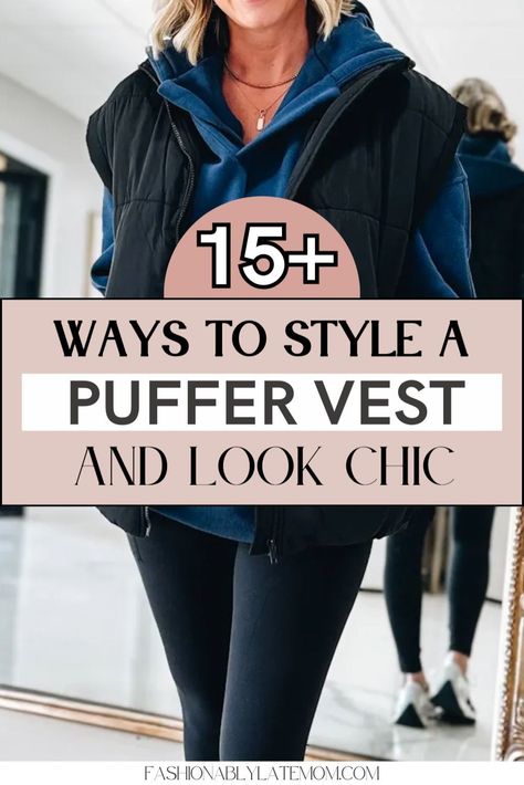 Discover how to elevate your Women's Style with chic and cozy puffer vest outfits. Our guide features Women's Vest styling tips, pairing them with the perfect Women's Top for a trendy yet functional look. Whether you're dressing for a casual day out or layering for colder weather, these outfit ideas will keep you warm and stylish all season long. Puffer Vest Outfit Inspiration, Outfits With Oversized Puffer Vests, Cropped Puffer Vest Outfit Plus Size, How To Wear Puffer Vest Outfits, Sweatshirt With Puffer Vest, Blue Puffer Vest Outfits For Women, Flannel With Puffer Vest, Sweater And Puffer Vest Outfit, Short Puffer Vest Outfits For Women