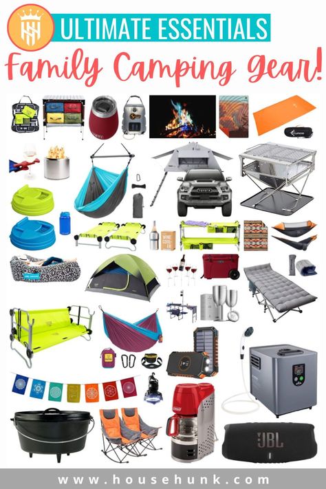 Ready to plan a family camping trip, and curious about camping essentials? This article explains the best glamping gear and camping gear, as well as what you need to set up your camp kitchen and include in your camping box, which is perfect for an active family lifestyle. Tap to read more from House Hunk + Fatherhood At Its Finest Camping Tools List, Female Camping Essentials, Camp Set Up, Best Camping Gear For Families, Beginner Camping Gear, Active Family Lifestyle, Camping Totes Checklist, Kids Camping Gear, Hiking Gear List