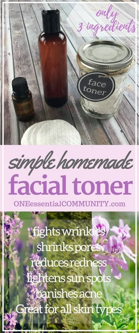 simple 3-ingredient DIY facial toner reduces redness, fights wrinkles & age spots, shrinks pores, & banishes acne. Great for all skin types. {homemade facial toner with essential oils} #essentialoils #essentialoilrecipes #essentialoilsforskin #DIYfacetoner #homemadetoner #naturalDIY #easyDIY #naturalbeauty Homemade Facial, Anti Aging Creme, Diy Beauty Products, Homemade Facials, Diy Facial, Baking Soda Shampoo, Young Living Oils, Homemade Beauty, Homemade Face