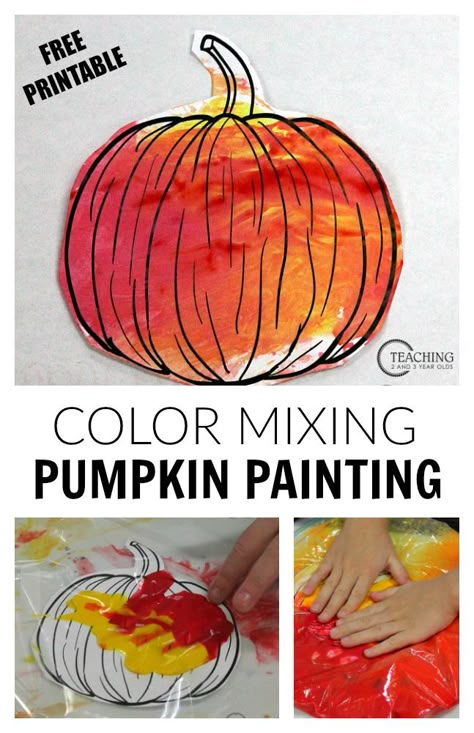 Looking for a last-minute fall activity for your toddlers and preschoolers? This no-mess pumpkin painting is a fun color mixing activity that you can set up in minutes! From Teaching 2 and 3 Year Olds Pumpkins Preschool, Pumpkin Activities, Fall Preschool Activities, Preschool Fall, October Crafts, Fall Activity, Halloween Preschool, Fall Preschool, Daycare Crafts