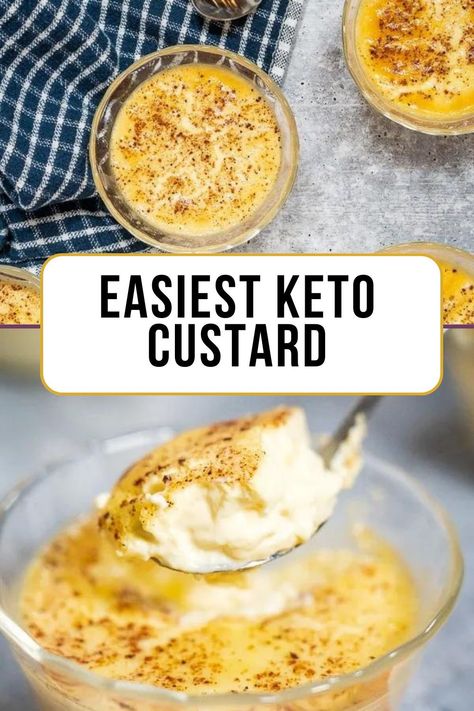 Keto Custard is one of the best low carb desserts ever. It’s so easy to make and it tastes just like non-keto custard…my friends and family can’t tell the difference. It’s light and creamy with a sweet but not too sweet taste, and the nutmeg on the top is a delicious compliment to this creamy dessert. Low Carb Custard Pie, Keto Baked Custard Recipe, Keto Custard Cake, Low Carb Custard Recipes, Low Carb Egg Custard, Keto Egg Custard Recipe, Keto Custard Pie, Sugar Free Egg Custard, Keto Egg Custard