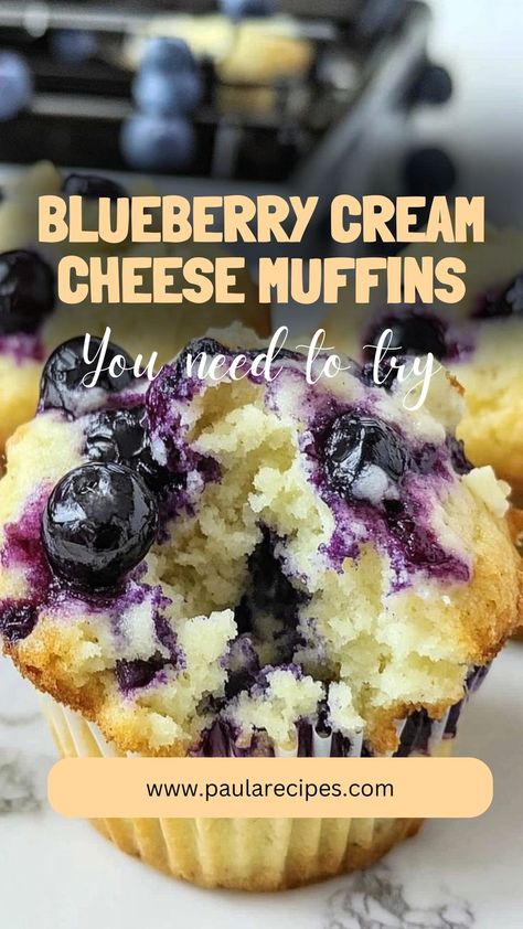 Fluffy, creamy, and bursting with juicy blueberries—these muffins are the ultimate treat to brighten your day! 🫐💙 #BlueberryLove #CreamCheeseGoodness #MuffinMagic #FluffyAndDelicious #BakedPerfection #MorningTreats #SweetMornings #BerryDelights #DessertLovers #BakingJoy 🫐💙 Blueberry Muffin Cheesecake, Blueberry Muffins Cream Cheese, Cream Cheese Filled Muffins, Cream Cheese Blueberry Muffins, Bluberry Muffins, Blueberry Cheesecake Muffins, Blueberry Cream Cheese Muffins, Blueberry Muffin Mix, Healthy Blueberry Muffins